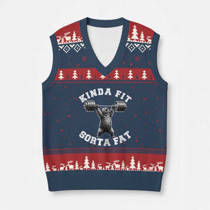 Funny Gym V-Neck Knit Sweater Vest Kinda Fit Sorta Fat Bear Weightlifting Workout TS10 Navy Red Print Your Wear