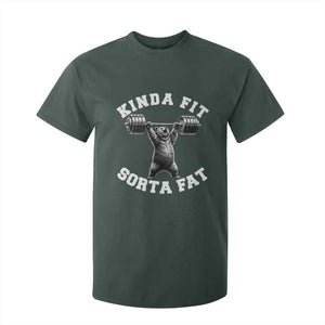 Funny Gym T Shirt For Kid Kinda Fit Sorta Fat Bear Weightlifting Workout TS10 Dark Forest Green Print Your Wear