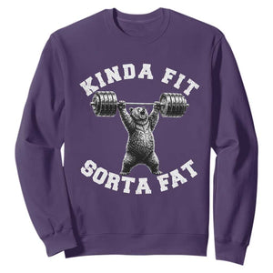 Funny Gym Sweatshirt Kinda Fit Sorta Fat Bear Weightlifting Workout TS10 Purple Print Your Wear