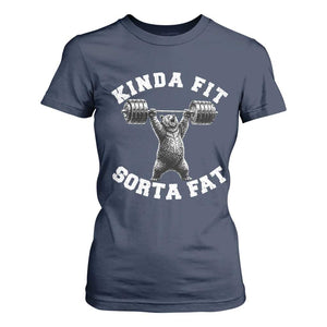 Funny Gym T Shirt For Women Kinda Fit Sorta Fat Bear Weightlifting Workout TS10 Navy Print Your Wear
