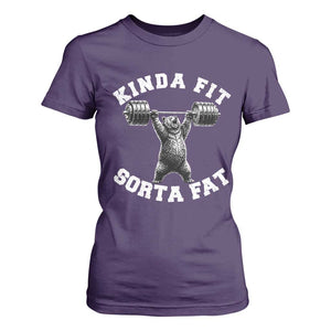 Funny Gym T Shirt For Women Kinda Fit Sorta Fat Bear Weightlifting Workout TS10 Purple Print Your Wear