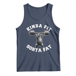 Funny Gym Tank Top Kinda Fit Sorta Fat Bear Weightlifting Workout TS10 Navy Print Your Wear