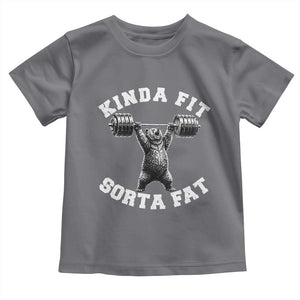Funny Gym Toddler T Shirt Kinda Fit Sorta Fat Bear Weightlifting Workout TS10 Charcoal Print Your Wear