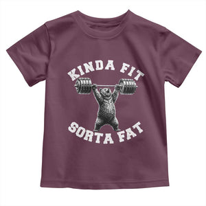 Funny Gym Toddler T Shirt Kinda Fit Sorta Fat Bear Weightlifting Workout TS10 Maroon Print Your Wear