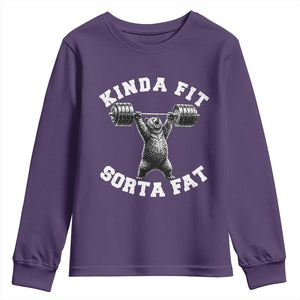 Funny Gym Youth Sweatshirt Kinda Fit Sorta Fat Bear Weightlifting Workout TS10 Purple Print Your Wear