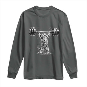 Funny Cat Gym Long Sleeve Shirt Weightlifting Workout TS10 Dark Heather Print Your Wear