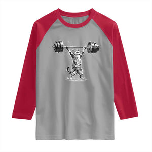 Funny Cat Gym Raglan Shirt Weightlifting Workout TS10 Sport Gray Red Print Your Wear