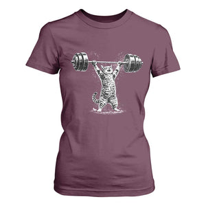 Funny Cat Gym T Shirt For Women Weightlifting Workout TS10 Maroon Print Your Wear