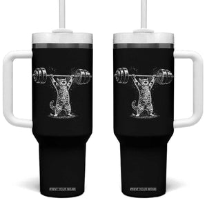 Funny Cat Gym Tumbler With Handle Weightlifting Workout TS10 One Size: 40 oz Black Print Your Wear