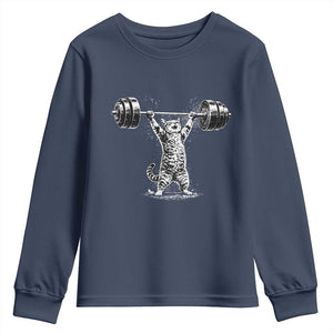 Funny Cat Gym Youth Sweatshirt Weightlifting Workout TS10 Navy Print Your Wear