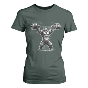 Funny Gym Bigfoot T Shirt For Women Weightlifting Workout TS10 Dark Forest Green Print Your Wear