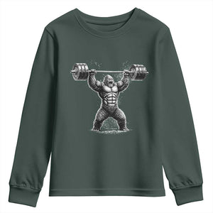 Funny Gym Bigfoot Youth Sweatshirt Weightlifting Workout TS10 Dark Forest Green Print Your Wear