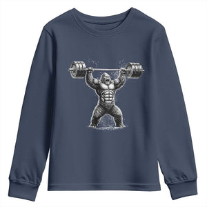 Funny Gym Bigfoot Youth Sweatshirt Weightlifting Workout TS10 Navy Print Your Wear