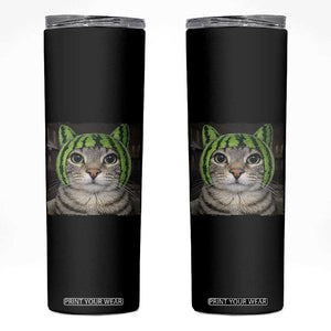 Watermelon Cat Silly Cat Meme Skinny Tumbler TS10 Black Print Your Wear