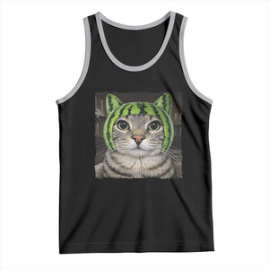 Watermelon Cat Silly Cat Meme Tank Top TS10 Black Athletic Heather Print Your Wear