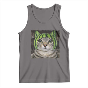 Watermelon Cat Silly Cat Meme Tank Top TS10 Deep Heather Print Your Wear
