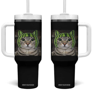 Watermelon Cat Silly Cat Meme Tumbler With Handle TS10 One Size: 40 oz Black Print Your Wear