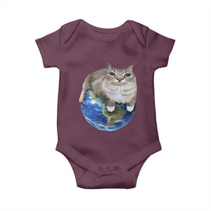 Earth Cat Silly Cat Meme Baby Onesie TS10 Maroon Print Your Wear