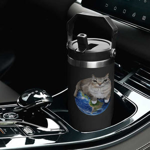 Earth Cat Silly Cat Meme Flip Straw Tumbler TS10 Print Your Wear