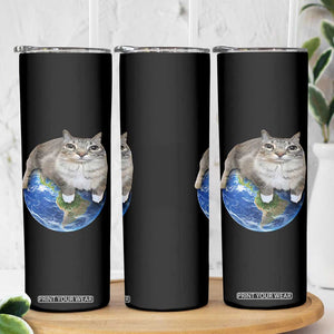 Earth Cat Silly Cat Meme Skinny Tumbler TS10 Print Your Wear