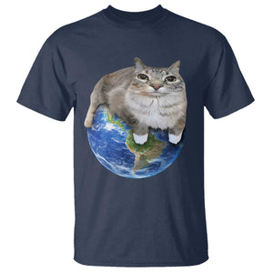 Earth Cat Silly Cat Meme T Shirt TS10 Navy Print Your Wear