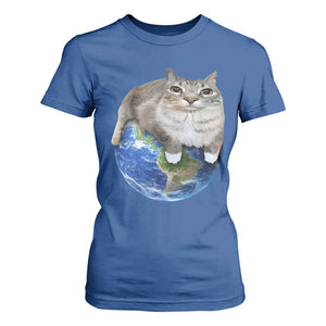Earth Cat Silly Cat Meme T Shirt For Women TS10 Royal Blue Print Your Wear