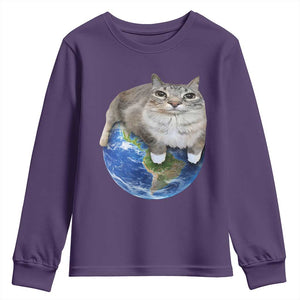 Earth Cat Silly Cat Meme Youth Sweatshirt TS10 Purple Print Your Wear