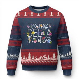Subtle FDT Floral Ugly Christmas Sweater Foxtrot Delta Tango Flower Resist TS10 Navy Red Print Your Wear