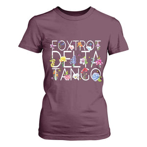 Subtle FDT Floral T Shirt For Women Foxtrot Delta Tango Flower Resist TS10 Maroon Print Your Wear