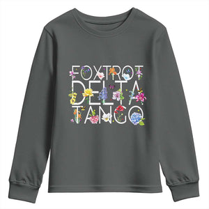 Subtle FDT Floral Youth Sweatshirt Foxtrot Delta Tango Flower Resist TS10 Dark Heather Print Your Wear
