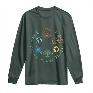 Earth Day Environment Long Sleeve Shirt Save Bees Rescue Animals Recycle Plastic TS10 Dark Forest Green Print Your Wear