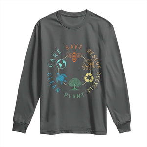 Earth Day Environment Long Sleeve Shirt Save Bees Rescue Animals Recycle Plastic TS10 Dark Heather Print Your Wear
