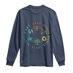 Earth Day Environment Long Sleeve Shirt Save Bees Rescue Animals Recycle Plastic TS10 Navy Print Your Wear