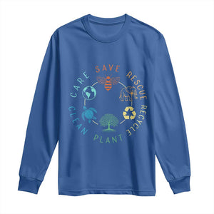 Earth Day Environment Long Sleeve Shirt Save Bees Rescue Animals Recycle Plastic TS10 Royal Blue Print Your Wear