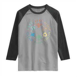 Earth Day Environment Raglan Shirt Save Bees Rescue Animals Recycle Plastic TS10 Sport Gray Black Print Your Wear