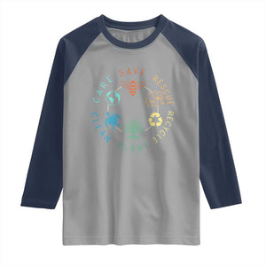 Earth Day Environment Raglan Shirt Save Bees Rescue Animals Recycle Plastic TS10 Sport Gray Navy Print Your Wear