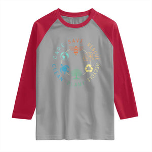 Earth Day Environment Raglan Shirt Save Bees Rescue Animals Recycle Plastic TS10 Sport Gray Red Print Your Wear
