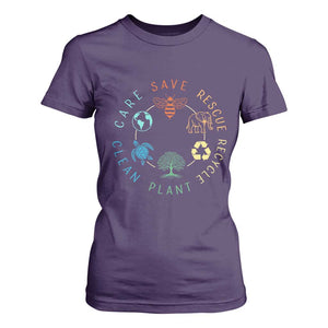 Earth Day Environment T Shirt For Women Save Bees Rescue Animals Recycle Plastic TS10 Purple Print Your Wear