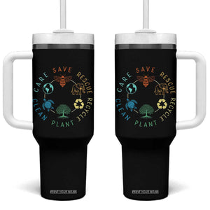 Earth Day Environment Tumbler With Handle Save Bees Rescue Animals Recycle Plastic TS10 One Size: 40 oz Black Print Your Wear