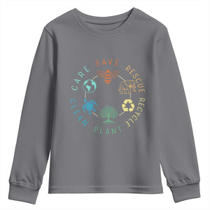 Earth Day Environment Youth Sweatshirt Save Bees Rescue Animals Recycle Plastic TS10 Charcoal Print Your Wear