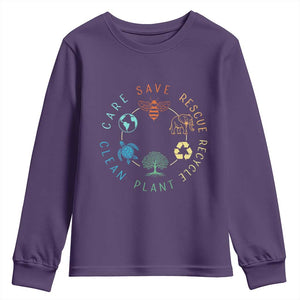 Earth Day Environment Youth Sweatshirt Save Bees Rescue Animals Recycle Plastic TS10 Purple Print Your Wear