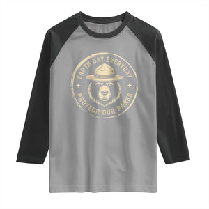 Earth Day Protect Our Parks Raglan Shirt Vintage Retro Bear TS10 Sport Gray Black Print Your Wear