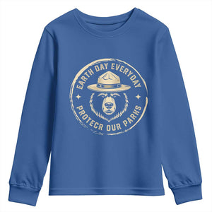 Earth Day Protect Our Parks Youth Sweatshirt Vintage Retro Bear TS10 Royal Blue Print Your Wear