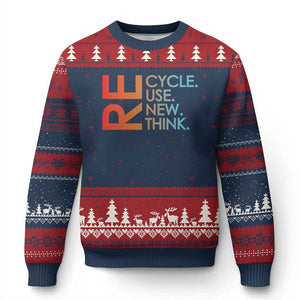 Environmental Activism Ugly Christmas Sweater Recycle Reuse Renew Rethink Earth Day TS10 Navy Red Print Your Wear