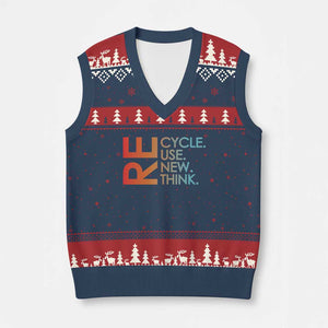 Environmental Activism V-Neck Knit Sweater Vest Recycle Reuse Renew Rethink Earth Day TS10 Navy Red Print Your Wear