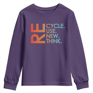 Environmental Activism Youth Sweatshirt Recycle Reuse Renew Rethink Earth Day TS10 Purple Print Your Wear