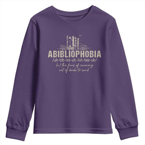 Abibliophobia Youth Sweatshirt Funny Reading Bookworm Book Lover Reader Gift TS10 Purple Print Your Wear