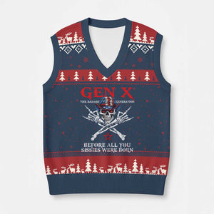 Gen X The Badasss Generation V-Neck Knit Sweater Vest Before All You Sissie were Born Skull Rock Hand TS10 Navy Red Print Your Wear