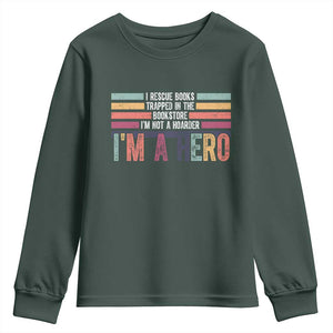 Book Lover Youth Sweatshirt I Rescue Books TS10 Dark Forest Green Print Your Wear