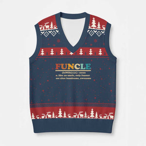 Funcle Funny Uncle V-Neck Knit Sweater Vest Like An Uncle Only Funner Fathers Day TS10 Navy Red Print Your Wear